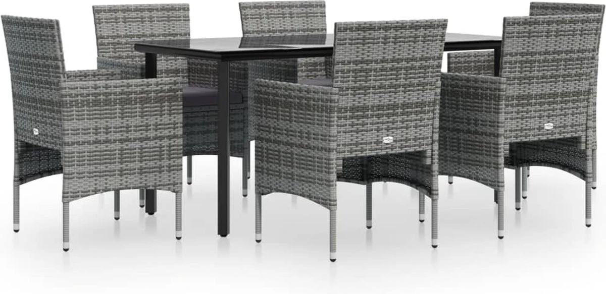 VidaXL 7-delige Tuinset Met Kussens Grijs En Zwart - Afbeelding 7