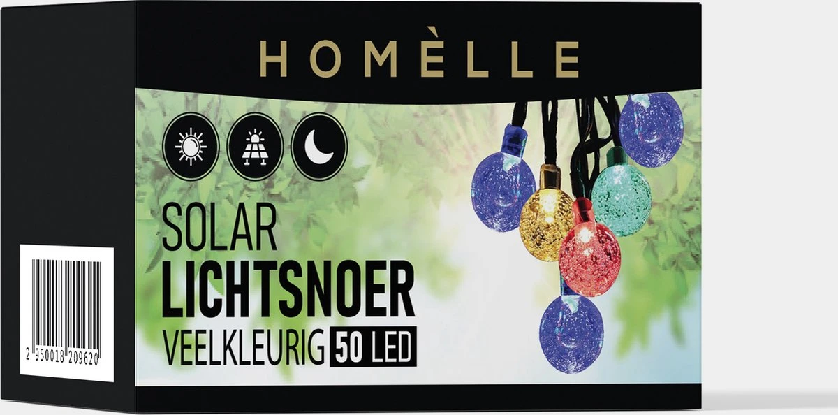 Homèlle Solar Lichtsnoer - 50 LED - 5 + 2 Meter - Multi-color - ø2cm - Tuinverlichting Op Zonne-energie - Kerstverlichting - Buitenverlichting - Lichtslinger - Lampjes Slinger - Cristal - Afbeelding 5