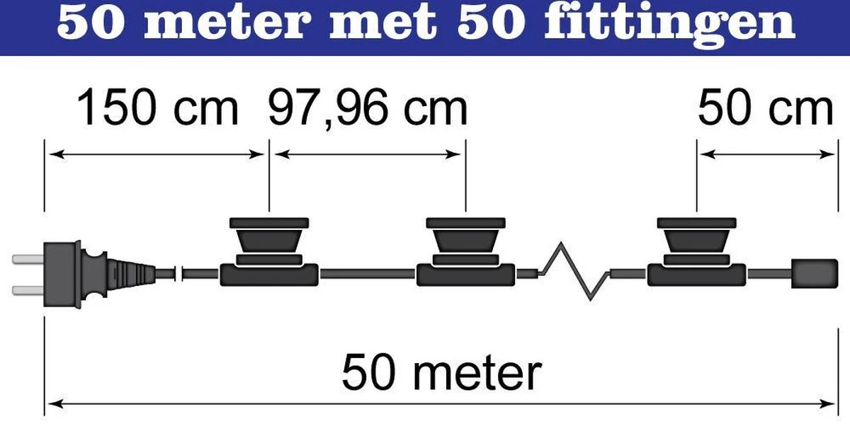 Lichtsnoer - 50 Meter Met 50 Lampen - 0,7W LEDs Op Stokjes - Kleur Van Gloeilamp (2650K) - Afbeelding 8