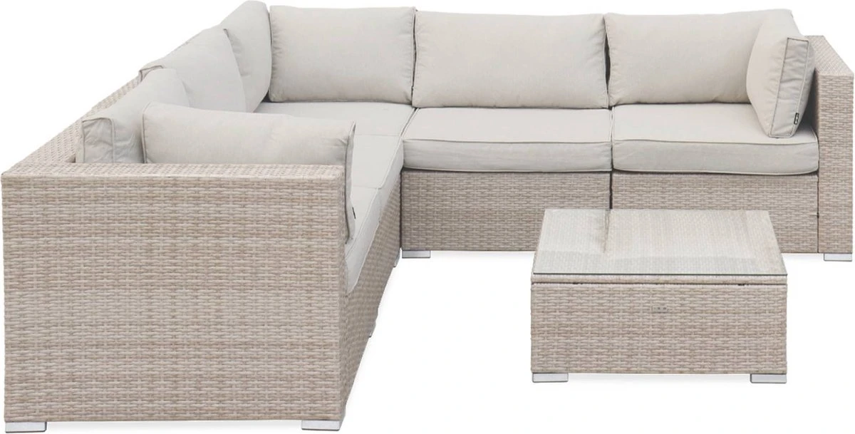 Alice's Garden Loungeset Napoli - 5 Plaatsen - Wicker - 6 Elementen - Beige/Beige - Afbeelding 3