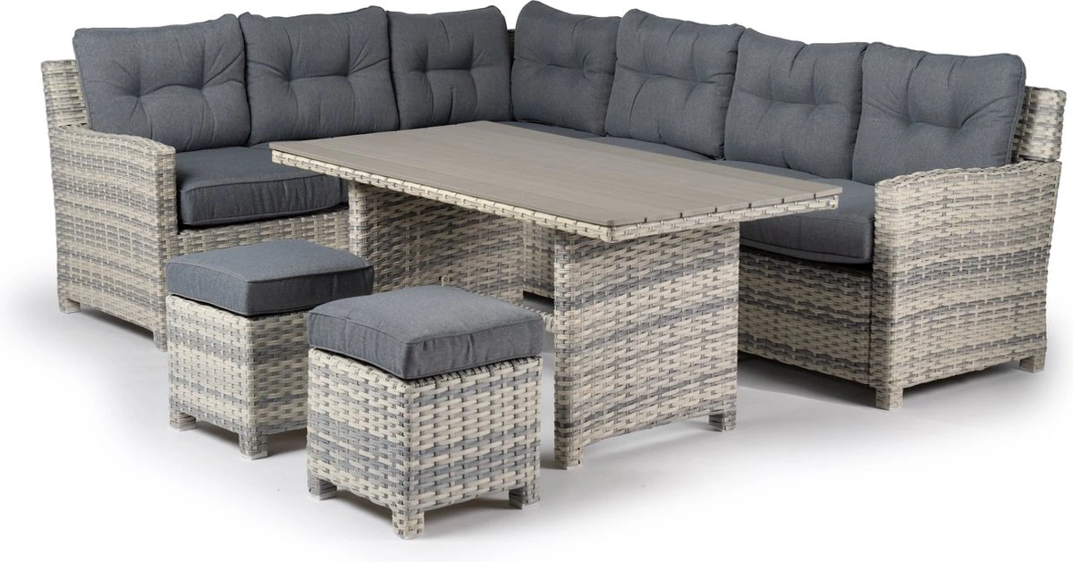 Merkloos Rivièra Original | Loungeset Hoekset Dining Set Tuinset | Wicker | Hoekbank, Hoge Tuintafel, 2 Hockers | 6 Zitplaatsen - Afbeelding 2