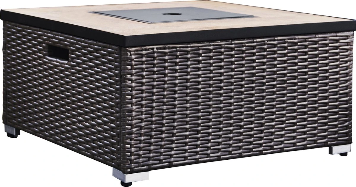 Teamson Home Vierkant Propaan Gas Vuurtafel - Vuurkorf Buiten - Geen Rook - Terrashaard - Rotan/Metaal - Met Windscherm, Lavastenen & Omslag - Afbeelding 9