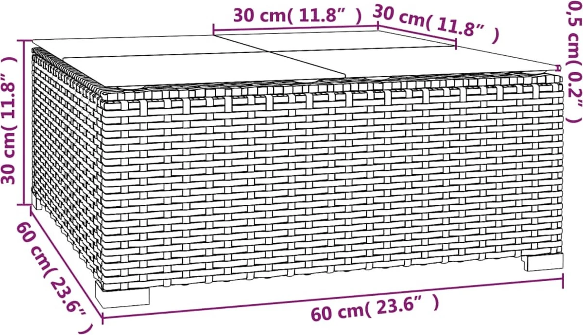 VidaLife Tuintafel 60x60x30 Cm Poly Rattan En Glas Zwart - Afbeelding 5