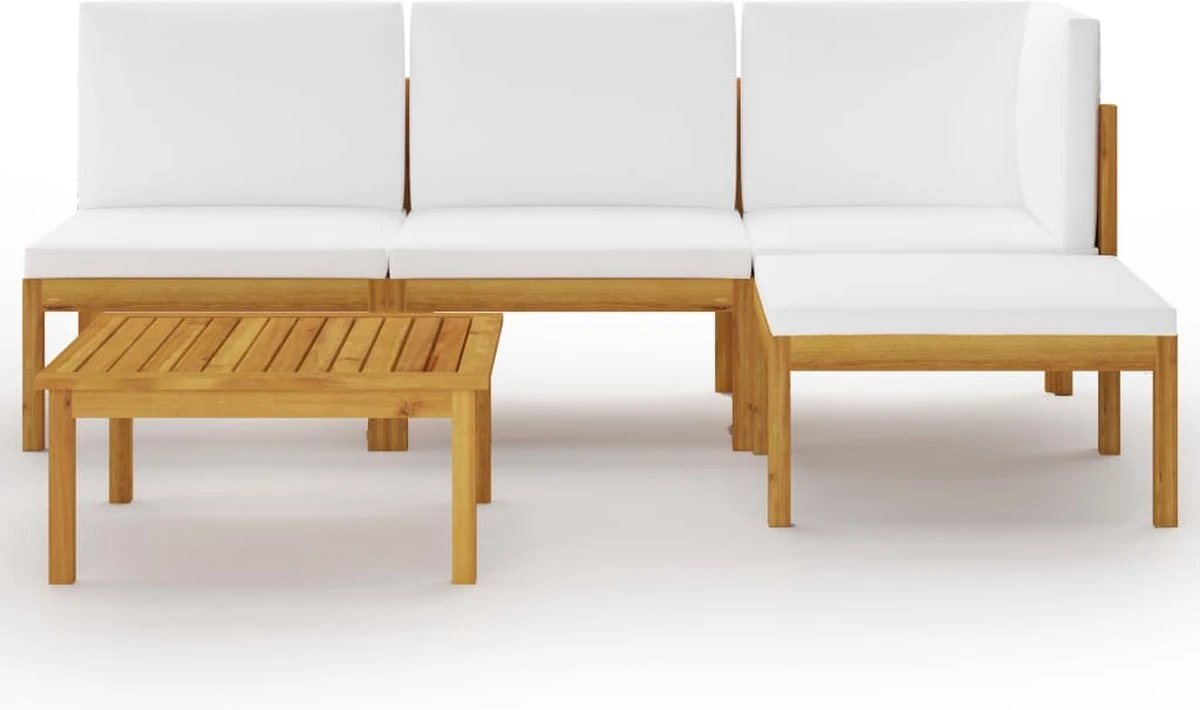 Decoways - 5-delige Loungeset Met Kussens Massief Acaciahout Crèmekleurig - Afbeelding 16