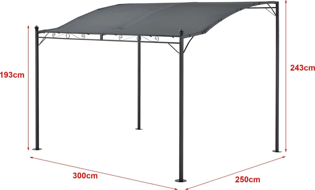 Pergola Tuinpaviljoen 300x250x243 Cm Antraciet Donkergrijs - Afbeelding 2