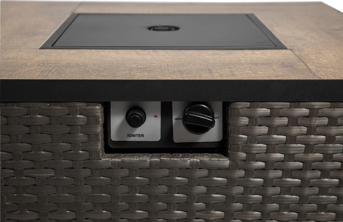Teamson Home Vierkant Propaan Gas Vuurtafel - Vuurkorf Buiten - Geen Rook - Terrashaard - Rotan/Metaal - Met Windscherm, Lavastenen & Omslag - Afbeelding 2