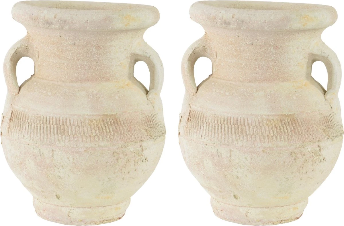 Buiten Amfoor/amfora Kruik Creme Wit Keramiek 25 Cm - Aardewerk Tuindecoratie - Amforen/amforas Voor Buiten/tuin - Afbeelding 6