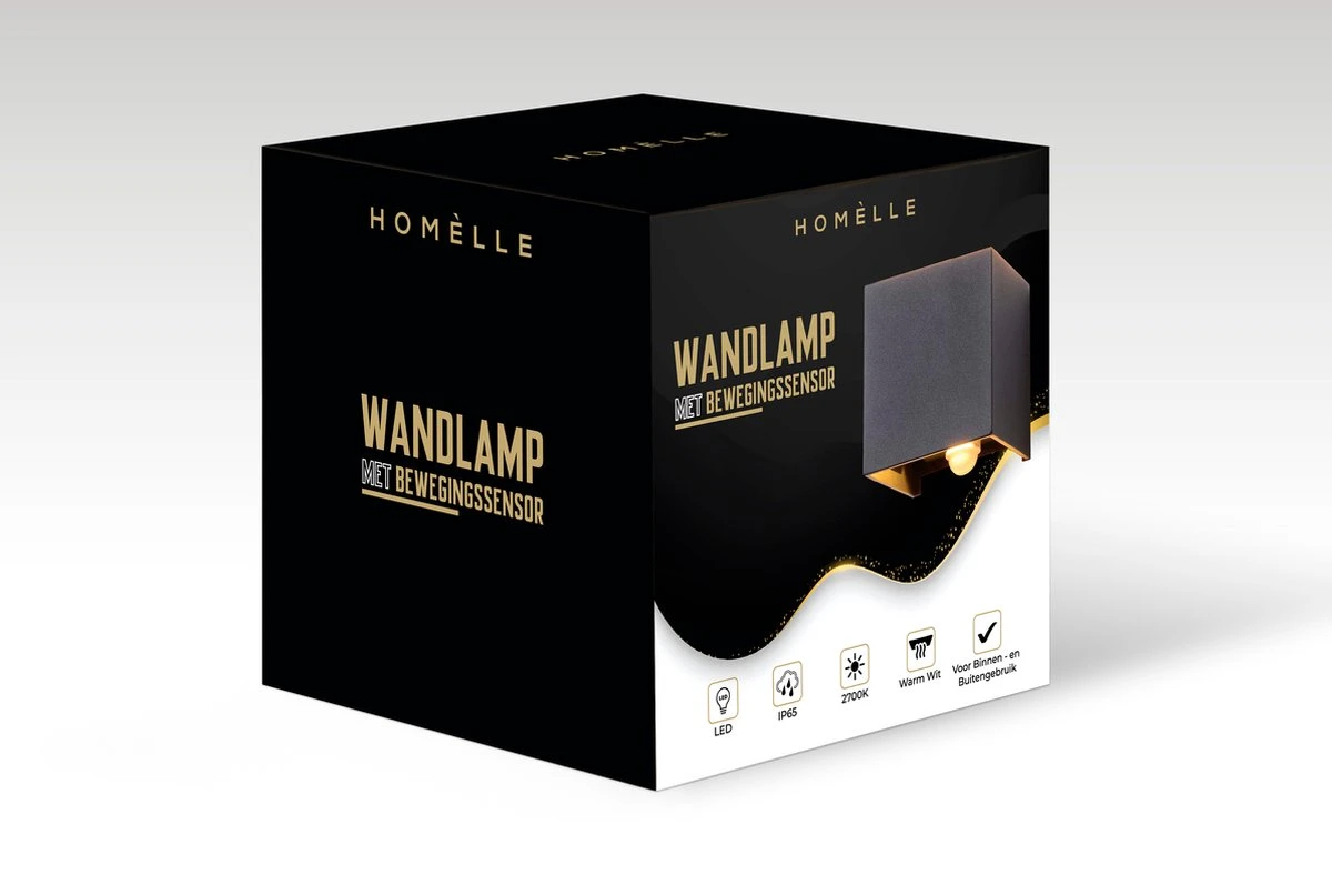 Homèlle Buitenlamp Met Bewegingssensor - Wandlamp Voor Binnen En Buiten - Tuinverlichting - 2700K - Industrieel - Zwart - Design - LED - 10x10x10cm - Afbeelding 9