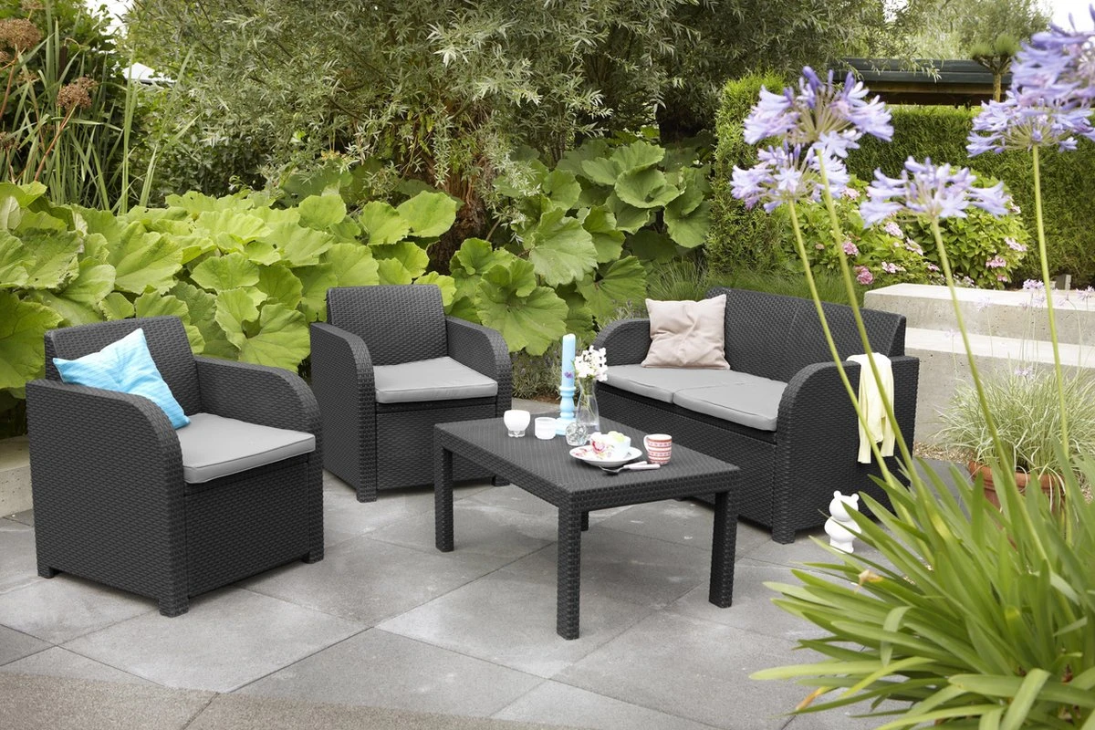 ALLIBERT Keter - Loungeset Carolina - 4-delig - Grafiet - Kussens Inclusief - Afbeelding 2