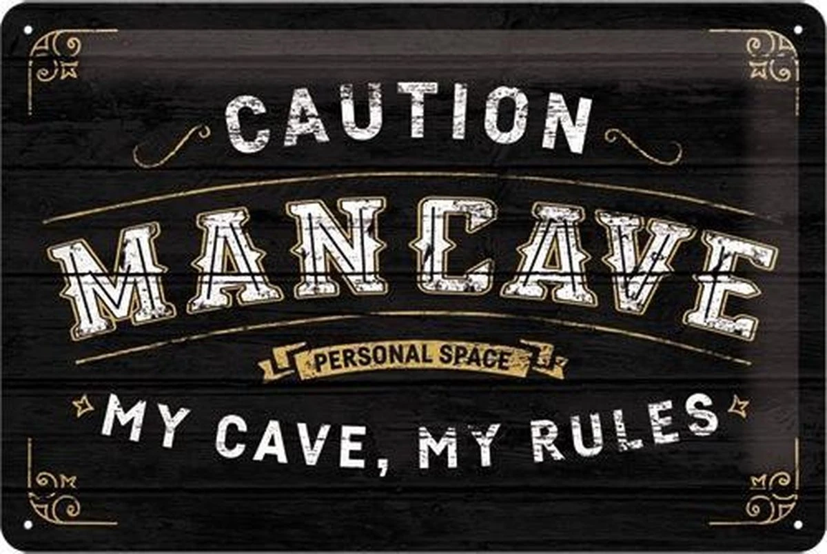 Mancave My Cave My Rules - Metalen Wandbord In Reliëf 20 X 30 Cm