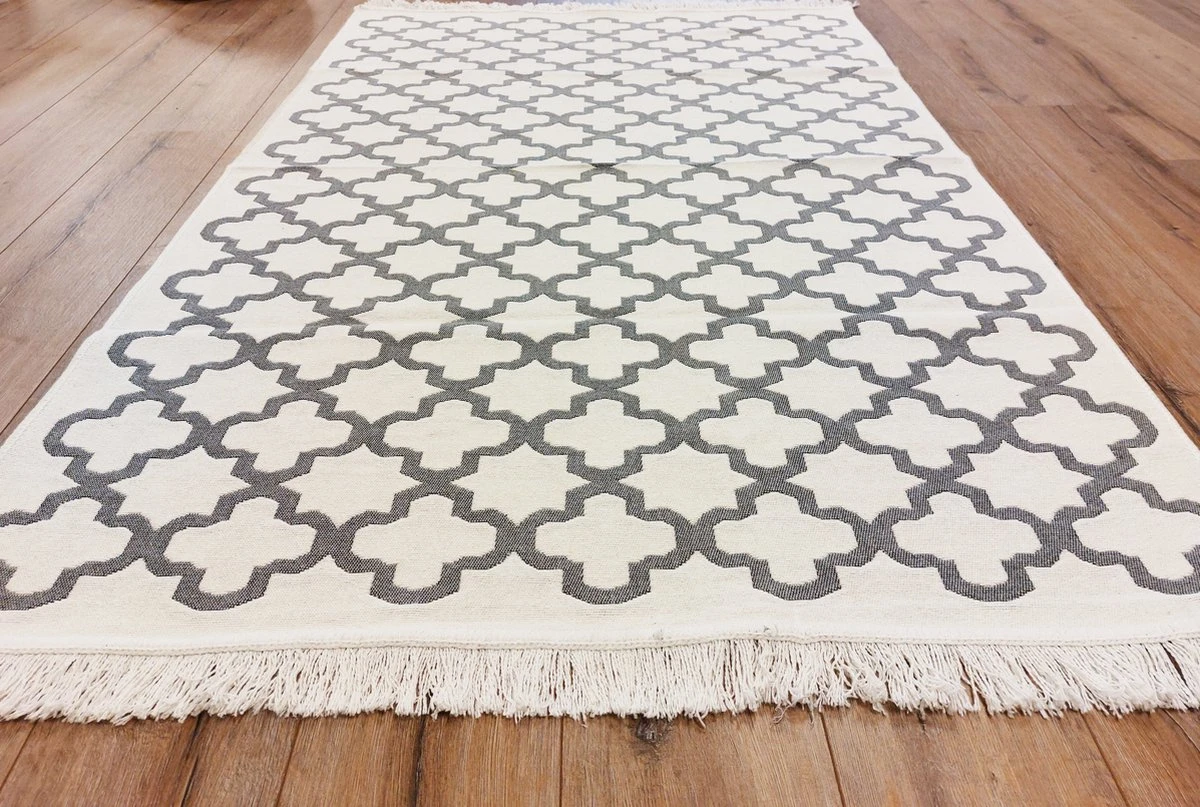 De Groen Home - Kelim Vloerkleed Modern - 100x200- Grijs & Gebroken Wit