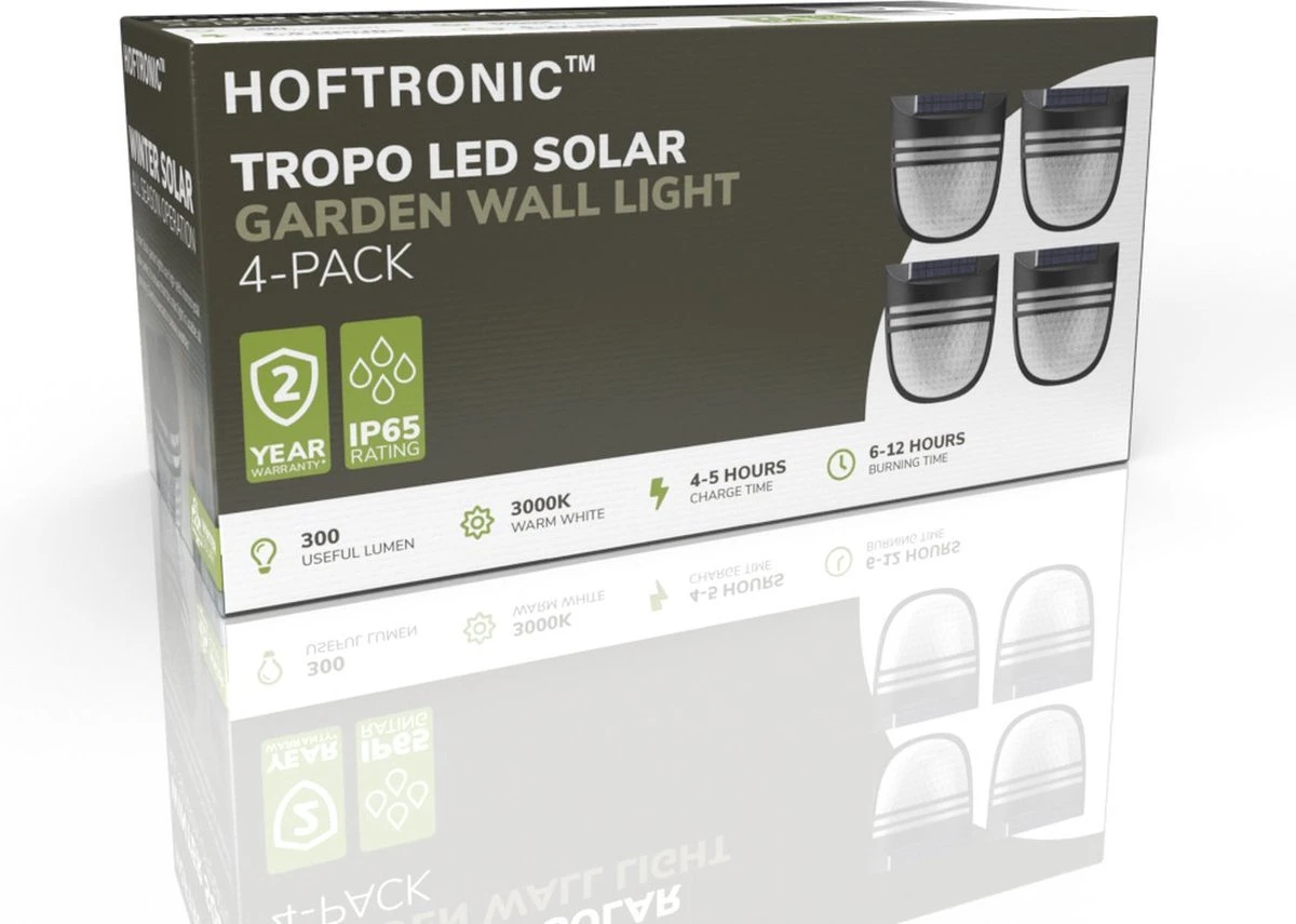 4x HOFTRONIC Tropo - Solar Wandlamp Buiten - IP65 Waterdicht - Wintersolar Technologie Monokristal Zonnepaneel - 3000K Warm Wit (sfeervol) - Solar Tuinverlichting Op Zonne Energie - Afbeelding 7