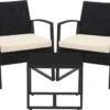 Songmics Tuinmeubelset, 3-delige Set, Van Polyrotan, Voor Outdoor, Terras, Balkon, Tuin, Eenvoudige Montage, Bijzettafel En 2 Stoelen, Zwart-beige