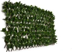 Laurier Kunsthaag-Bamboe Hout-80x40cm Tot 55x230cm-Tuinscherm-Voor Binnen En Buiten-Uitschuifbaar-balkonscherm