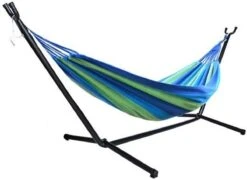 Hangmat Met Standaard En Opbergtas – 2 Persoons – Max. Draaggewicht 200Kg – Hangmatset – Hangmatten – Hang Mat Voor Binnen En Buiten – Hangmatstandaard – Hammock – Blauw / Groen