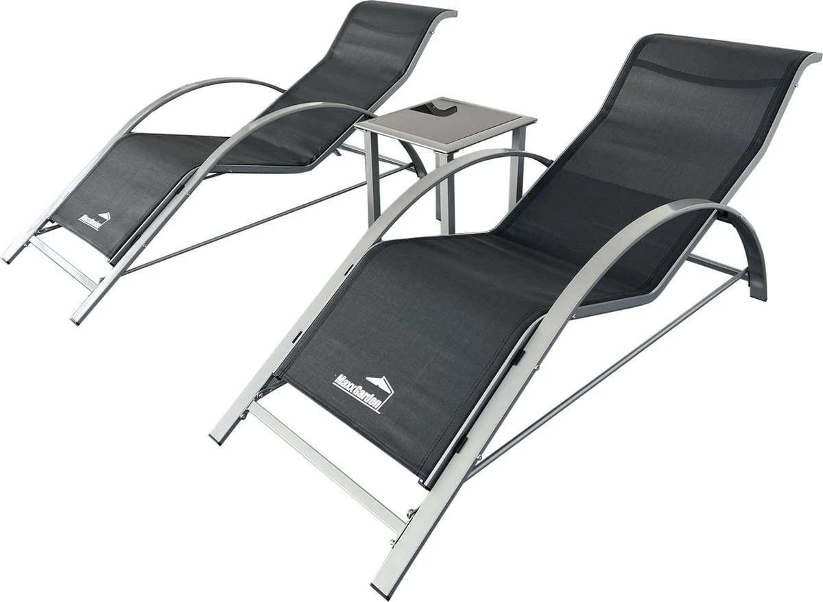 MaxxGarden Ligbed Set - 2 Stuks Zwart - Met Tafel - Sun Loungers - Loungebed - Afbeelding 2
