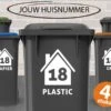 Container Stickers - Voordeelset 4 Stuks - 15x20 Cm - Sticker Voor Afvalcontainer - Klikosticker - Huisje Met Huisnummer En Tekst: Plastic, Papier, GFT En Restafval