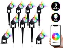 Bolt Electronics ® Tuinspot – Tuinverlichting LED Buiten – Hanglamp Buitenverlichting – Prikspot Buitenlamp - RGB Lamp – Bedienbaar Via App Tuinlamp – IP68 Waterdicht Muurlamp – Wandlamp – Verlichting Terras En Tuin – 9 Stuks