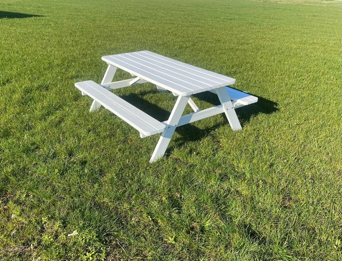 Goedkopepicknicktafels.nl | Witte XL Picknicktafel | Tuintafel 6 Persoons | Wit Gespoten Gedroogd Grenen Hout! - Afbeelding 6
