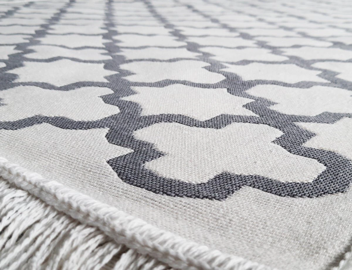 De Groen Home - Kelim Vloerkleed Modern - 100x200- Grijs & Gebroken Wit - Afbeelding 3