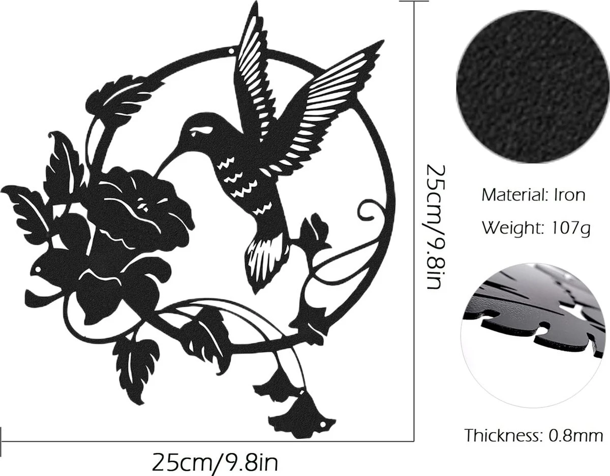 Metalen Wanddecoratie, Wanddecoratie Vogel Decoratie, Kolibrie Dier 3D Muurschilderingen, Ronde Wanddecoratie Woonkamer Slaapkamer Achtergrond Wanddecoratie - Afbeelding 5