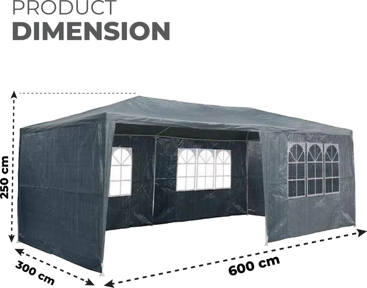 MaxxGarden Partytent - Paviljoen - 3x6m - Incl. Zijwanden - Waterdicht - Antraciet - Afbeelding 6