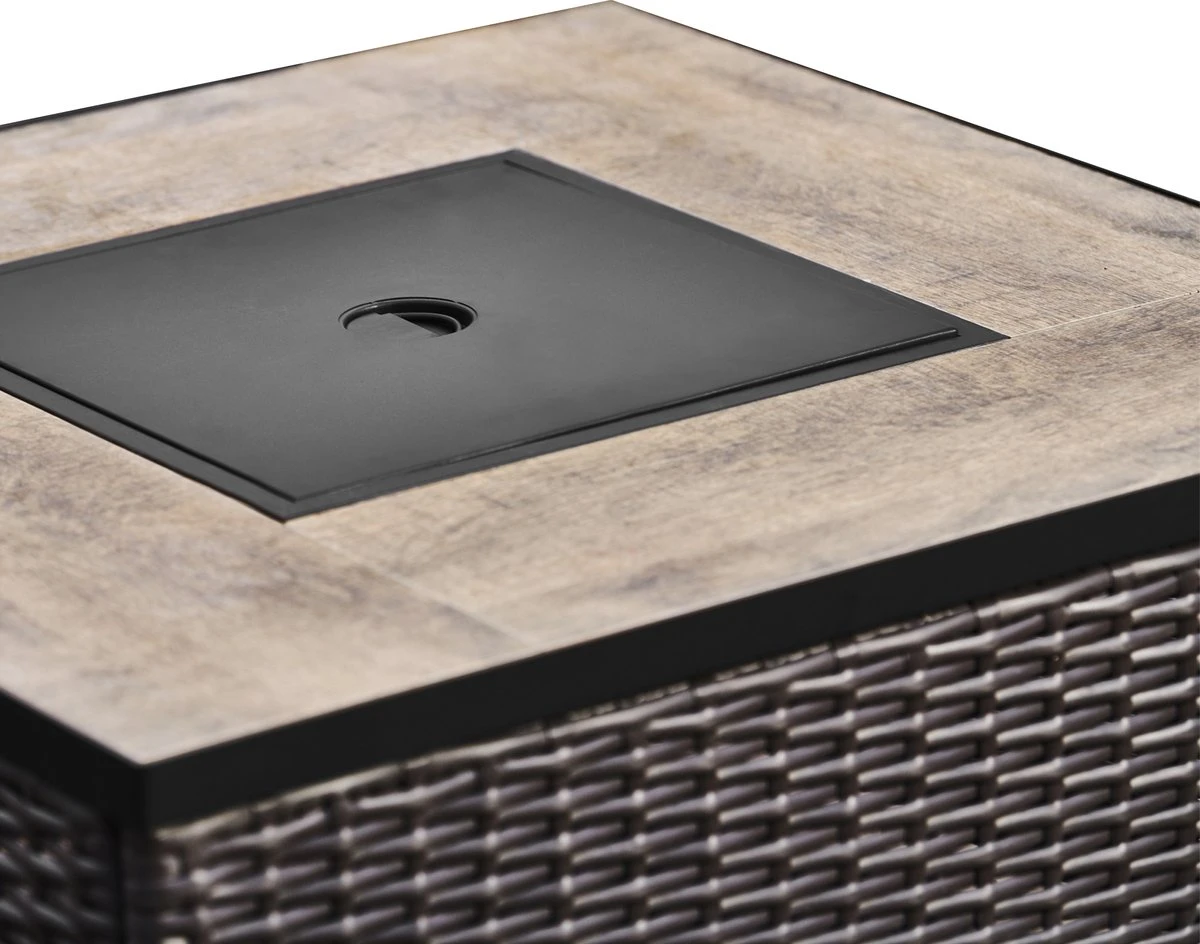 Teamson Home Vierkant Propaan Gas Vuurtafel - Vuurkorf Buiten - Geen Rook - Terrashaard - Rotan/Metaal - Met Windscherm, Lavastenen & Omslag - Afbeelding 11