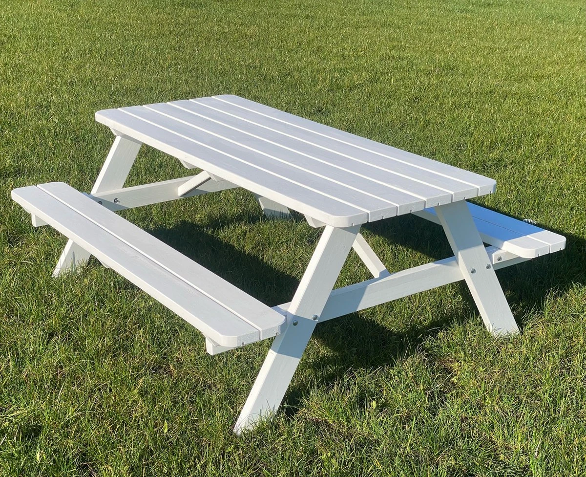 Goedkopepicknicktafels.nl | Witte XL Picknicktafel | Tuintafel 6 Persoons | Wit Gespoten Gedroogd Grenen Hout!
