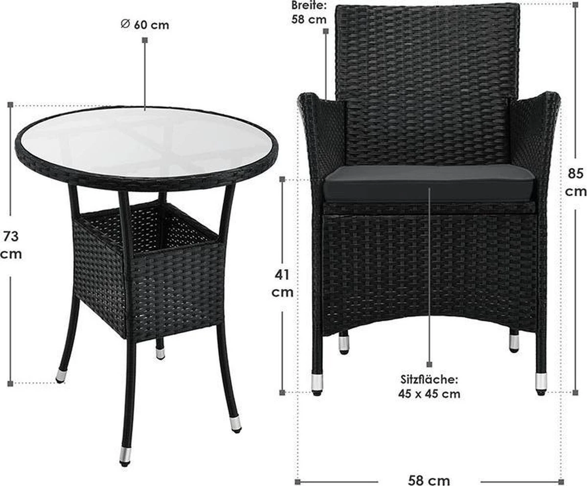 Polyrotan Balkonset - Bayamo - 3-delig - Zwart - Afbeelding 6