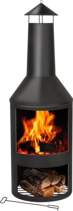 BBQ Collection Terrashaard - Met Schoorsteen - Houtkachel - 134 X 44,5 CM - Inclusief Pook - Zwart