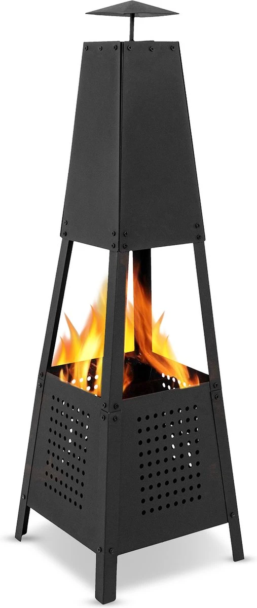 MaxxGarden Tuinhaard Grieks Archelos - Terrashaard - Vuurkorf - Terrasverwarmer - Terrasverwarming - Sfeerhaard - 35x35x100 Cm - Zwart