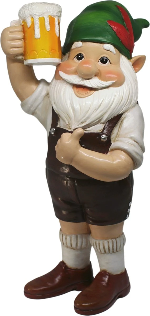 Merkloos Serra Fé - Tuinkabouter - In Lederhosen - 30cm Hoog - Hars - Handgeschilderd