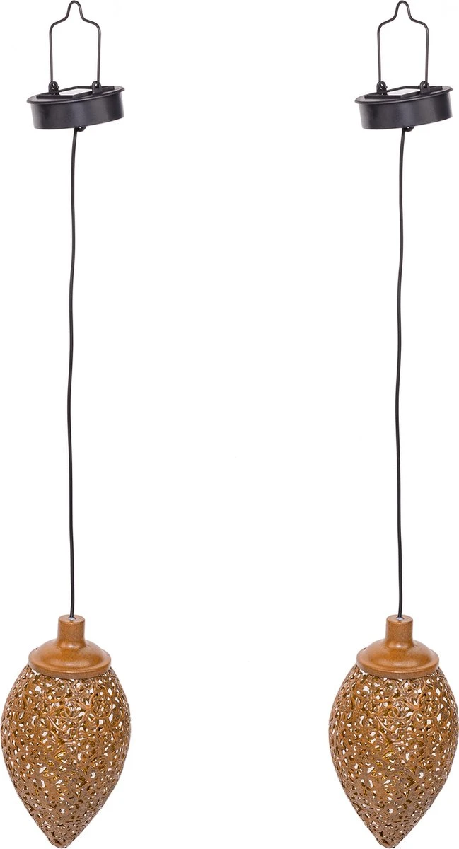 MaxxGarden Solar Hanglamp - Tuinverlichting Op Zonne-energie Met Sensor - Lantaarn Buiten Roestkleurig - 12x30cm - 2 Stuks - Afbeelding 2