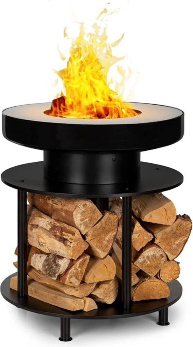 Blumfeldt Wood Stock 2-in-1 Vuurschaal & BBQ - Ø 56 Cm / 30 Cm - Met Grillplaat En Houtopslag - RVS