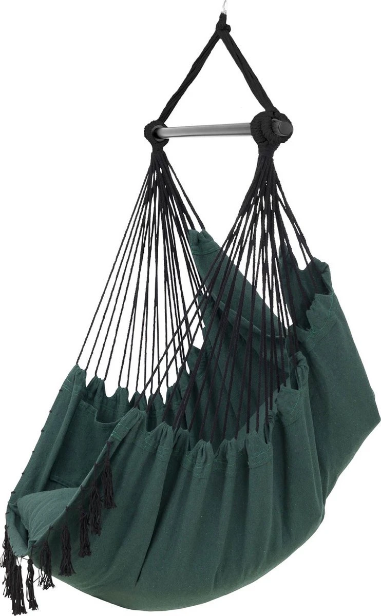 Vita5 XXL Hangstoel | Binnen&Buiten Hangnest | Incl. 2 Kussens En Boekenvak | Volwassenen&Kinderen | Hangmatstoel Tot 225kg | Donkergroen - Afbeelding 12