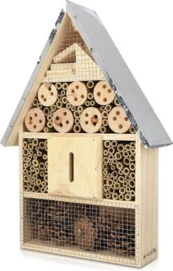 Navaris Houten Insectenhotel XL - Design Insectenhotel Met Natuurlijke Materialen - Voor Bijen, Lieveheersbeestjes En Vlinders - Om Op Te Hangen