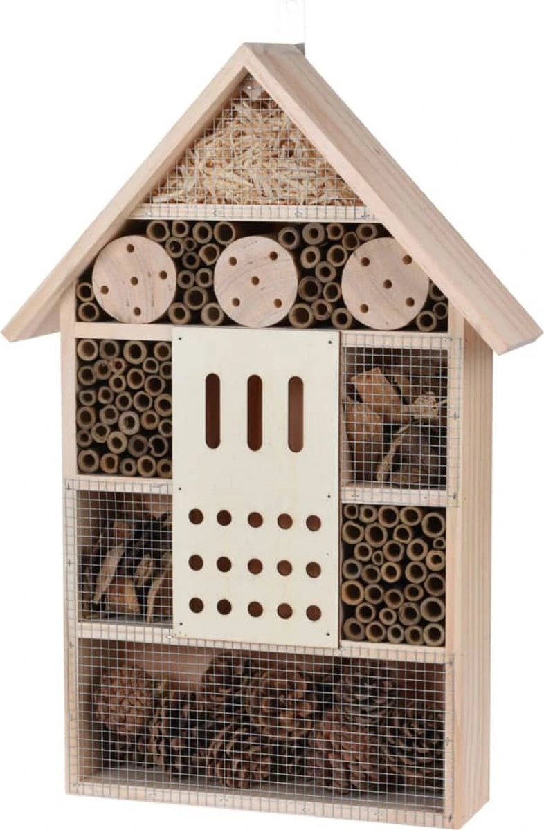 Merkloos Groot Vlinderhuis/bijenhuis/wespenhotel Voor Insecten 51 Cm - Tuindecoratie - Diervriendelijk - Hotel/huis Voor Insecten - Lieveheersbeestjehuis