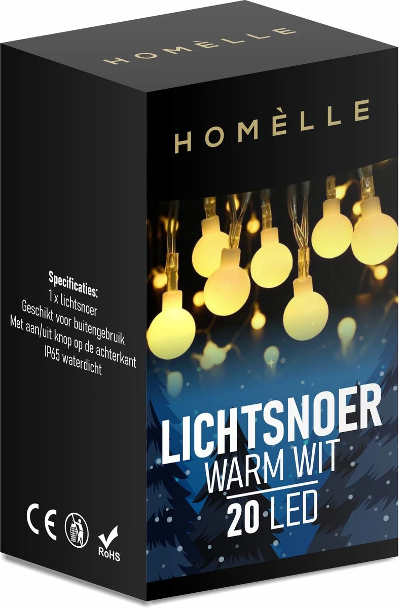 Homèlle Lichtsnoer - Kerstverlichting - Warm-wit - 3 Meter - 20 LEDs - Afbeelding 6