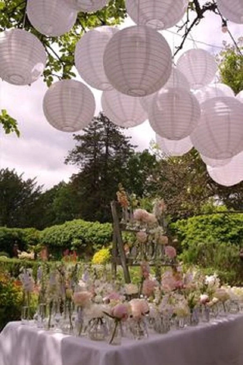 Merkloos Nylon Lampionnen - Wit - 10 Stuks - Incl. Led Met Afstandbediening - Incl. Handige Ophanghaakjes - Afbeelding 6