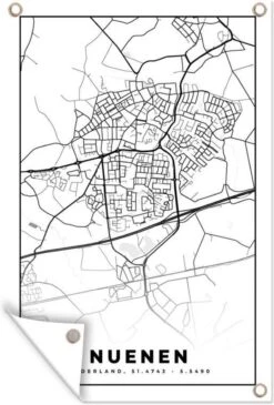 Tuinposter - Tuindoek - Tuinposters Buiten - Kaart - Nuenen - Zwart - Wit - 80x120 Cm - Tuin