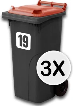 Merkloos Container Sticker – Vierkant - Set Van 3 Container Stickers - Wit - Kliko Stickers - Weerbestendige Stickers - Container Sticker Huisnummer - 20 X 20 Cm - Afvalcontainer - Kliko Sticker Set