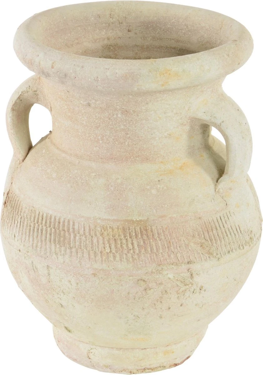 Buiten Amfoor/amfora Kruik Creme Wit Keramiek 25 Cm - Aardewerk Tuindecoratie - Amforen/amforas Voor Buiten/tuin - Afbeelding 2