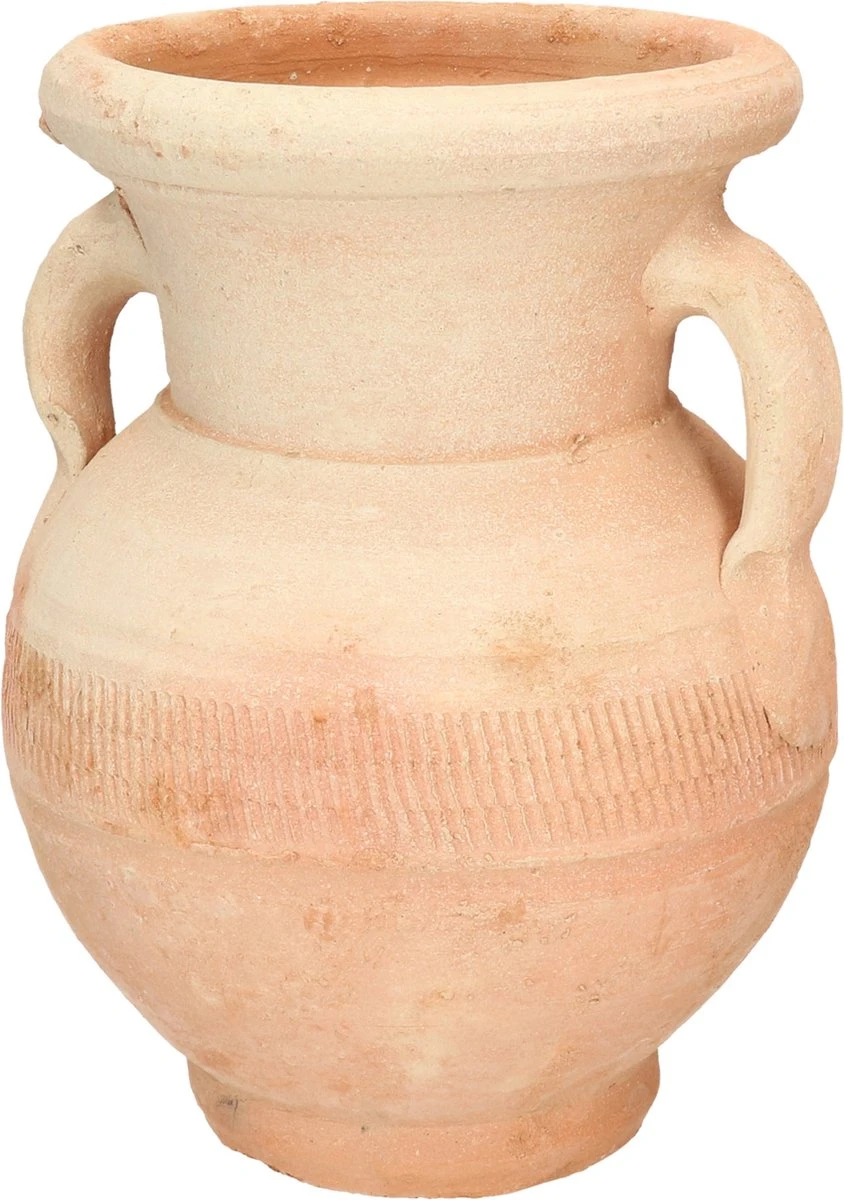 Buiten Amfoor/amfora Kruik Creme Wit Keramiek 25 Cm - Aardewerk Tuindecoratie - Amforen/amforas Voor Buiten/tuin - Afbeelding 5