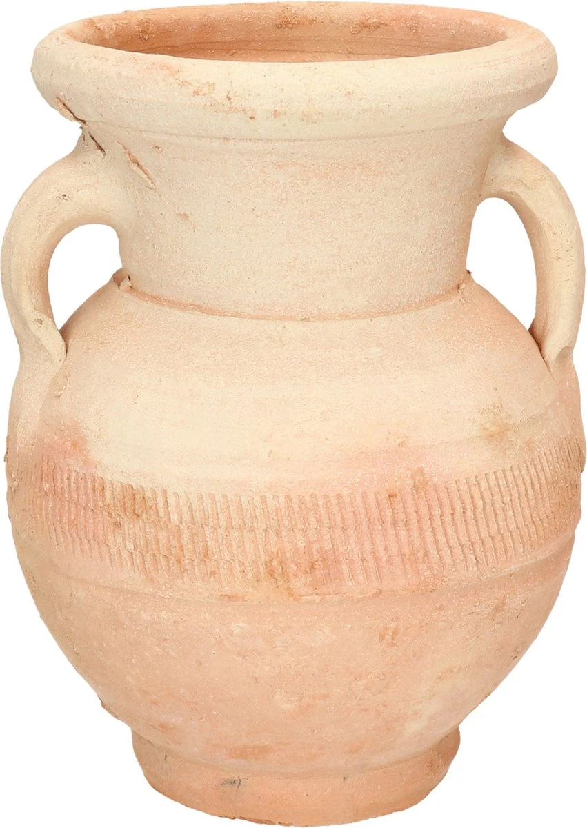 Buiten Amfoor/amfora Kruik Creme Wit Keramiek 25 Cm - Aardewerk Tuindecoratie - Amforen/amforas Voor Buiten/tuin - Afbeelding 7