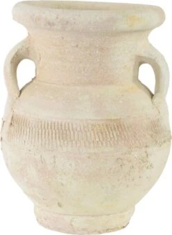 Buiten Amfoor/amfora Kruik Creme Wit Keramiek 25 Cm - Aardewerk Tuindecoratie - Amforen/amforas Voor Buiten/tuin