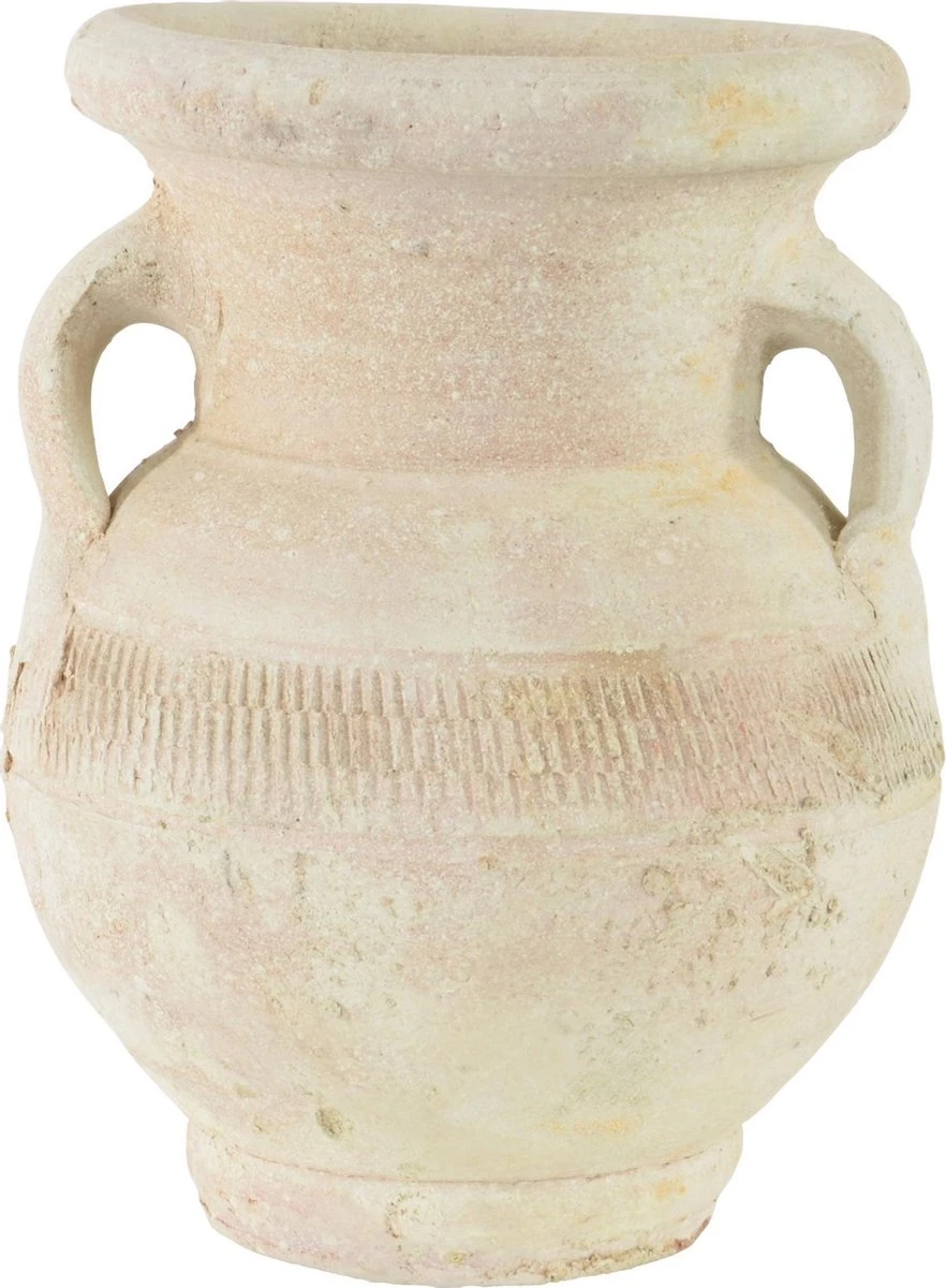 Buiten Amfoor/amfora Kruik Creme Wit Keramiek 25 Cm - Aardewerk Tuindecoratie - Amforen/amforas Voor Buiten/tuin