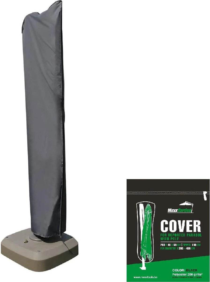 MaxxGarden Parasolhoes - Afdekhoes Voor Zweefparasol - Beschermhoes - 200-400 Cm - Met Rits En Trekkoord - Zwart - Afbeelding 3