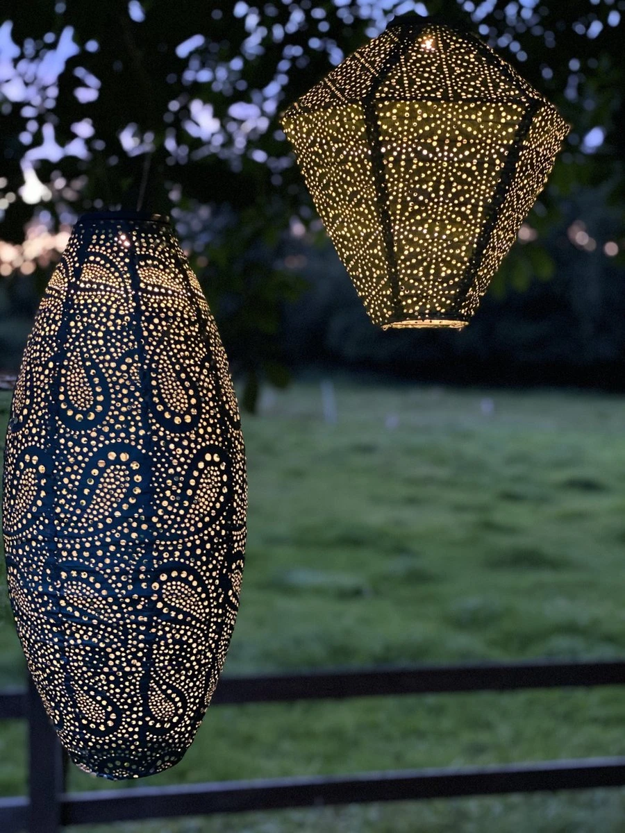 Lumiz Solar Buitenlampion Sashiko Diamond - Solar Tuinverlichting - 28 Cm - Licht Groen - Afbeelding 2