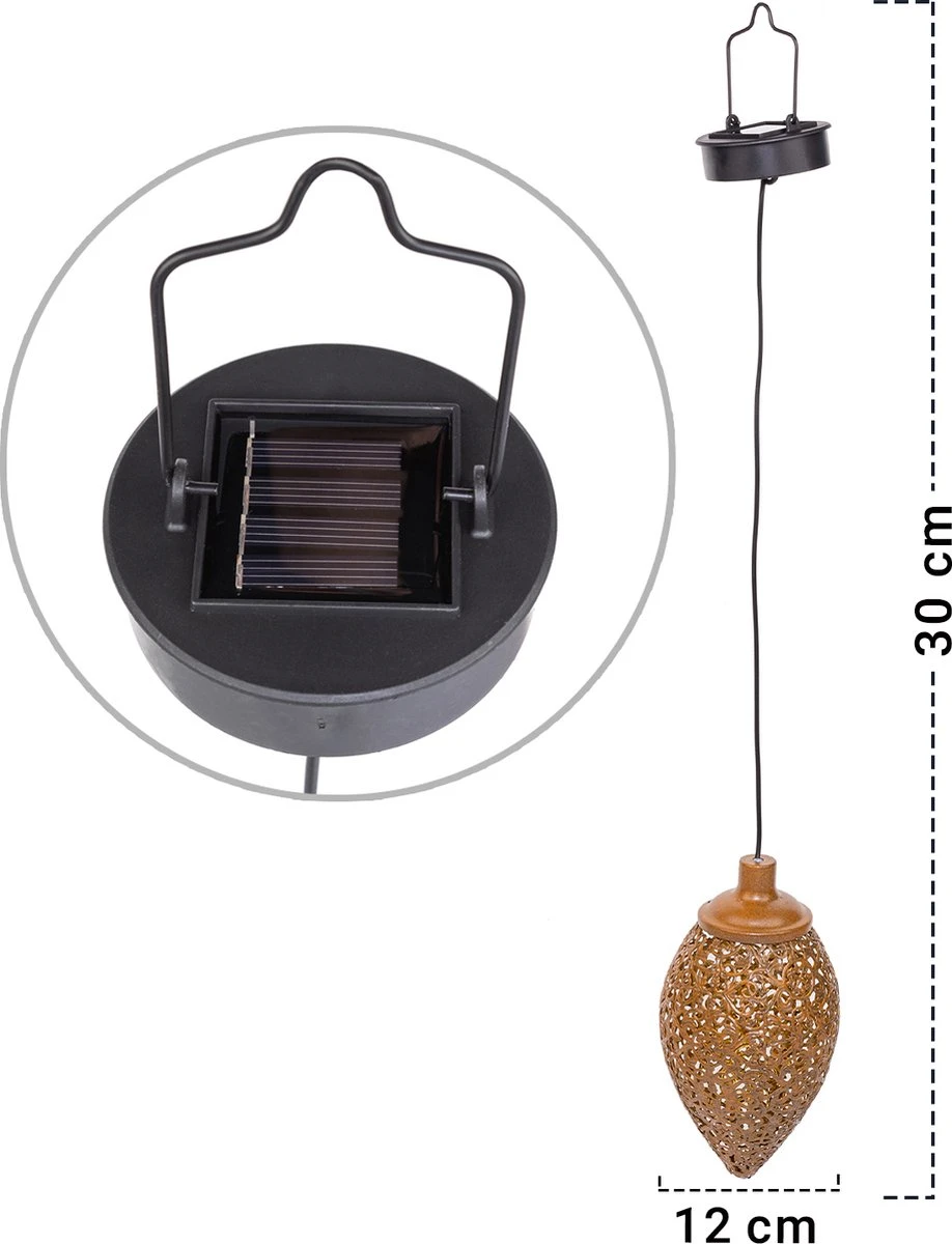 MaxxGarden Solar Hanglamp - Tuinverlichting Op Zonne-energie Met Sensor - Lantaarn Buiten Roestkleurig - 12x30cm - 2 Stuks - Afbeelding 9