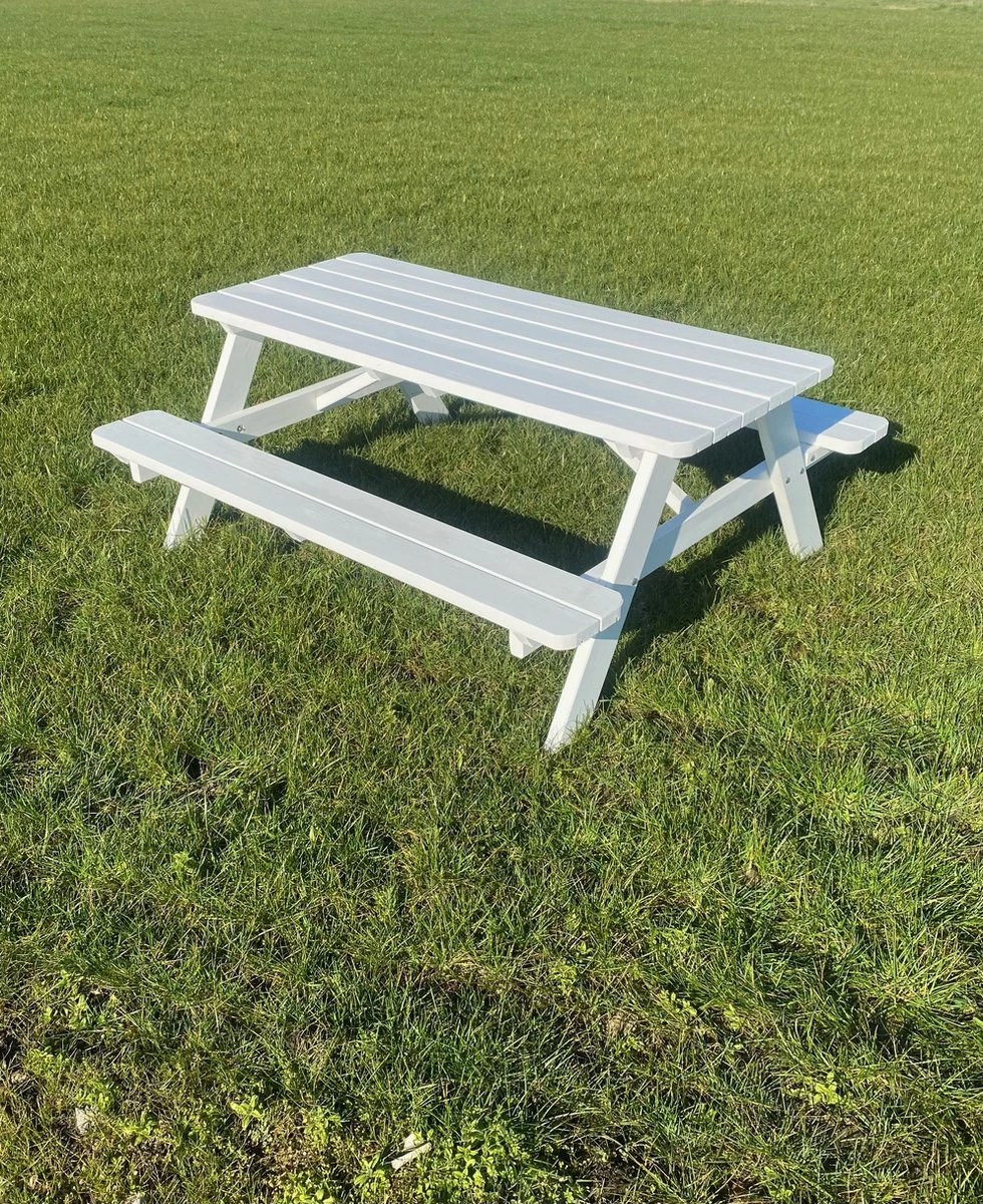 Goedkopepicknicktafels.nl | Witte XL Picknicktafel | Tuintafel 6 Persoons | Wit Gespoten Gedroogd Grenen Hout! - Afbeelding 4